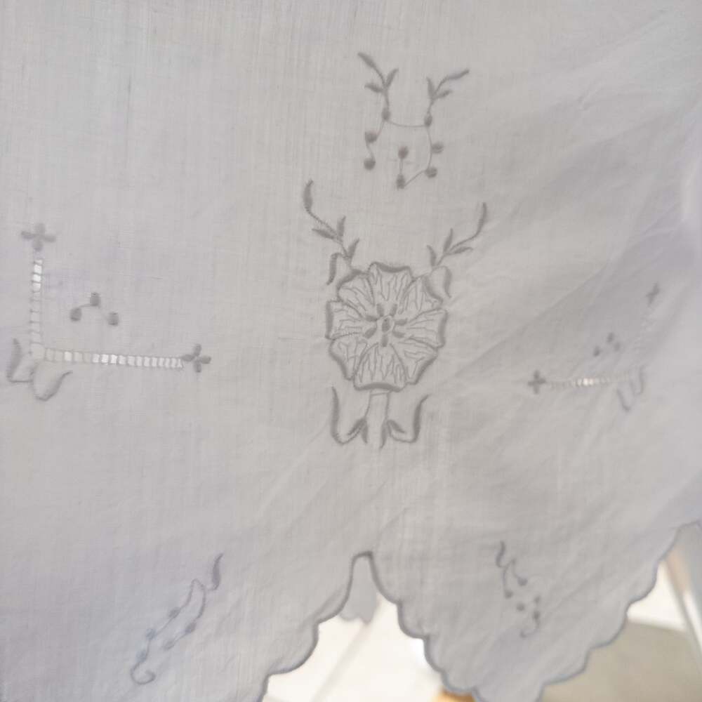 Antique 1920's punch work embroidered slip dress, white cotton, L/XL/48” waist - Picture 6 of 8